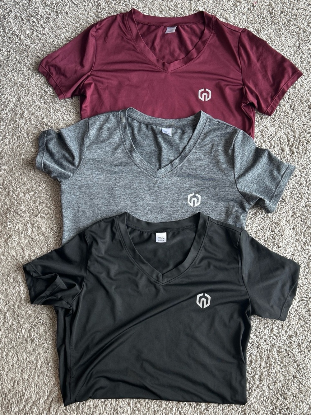 Women's V‑Neck Performance Tee – Burgundy, Gray & Black